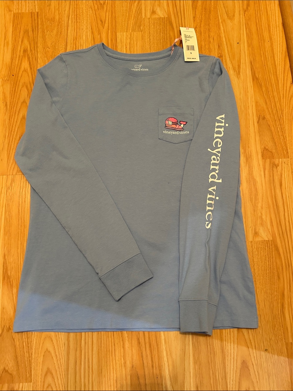 Vineyard Vines Light Blue Long Sleeve Pocket Tee with Whale Logo